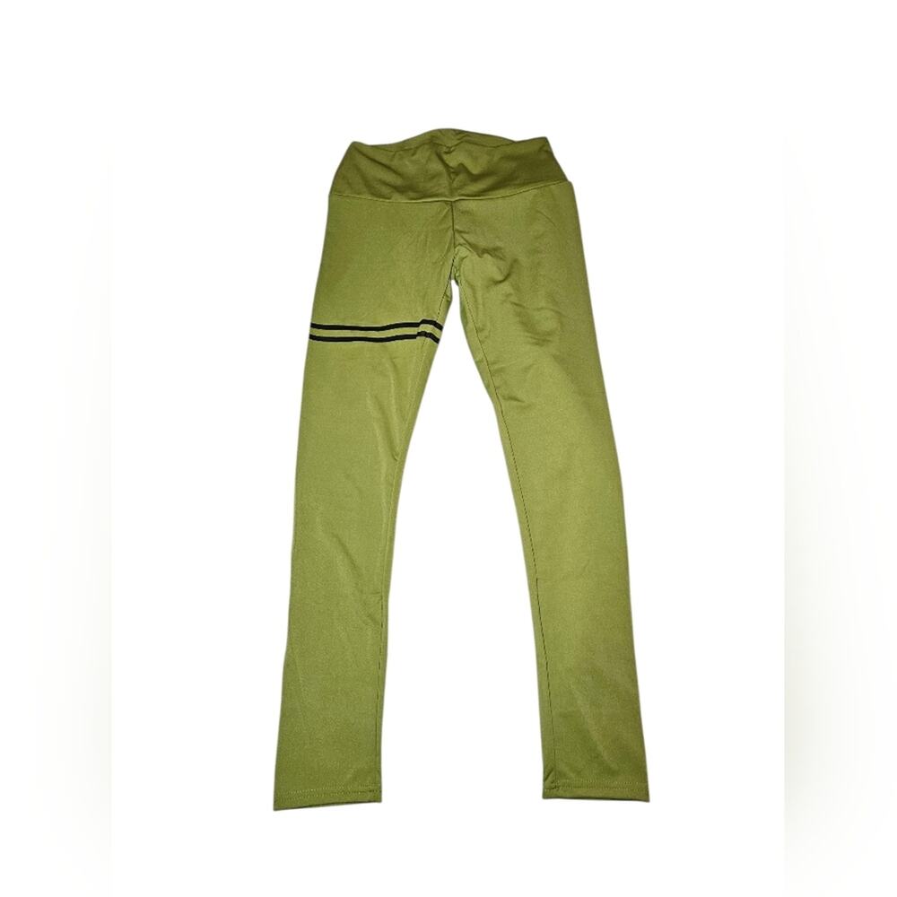 NWOT Medium Kids Olive Green Leggings With Black Stripe, Never Used.